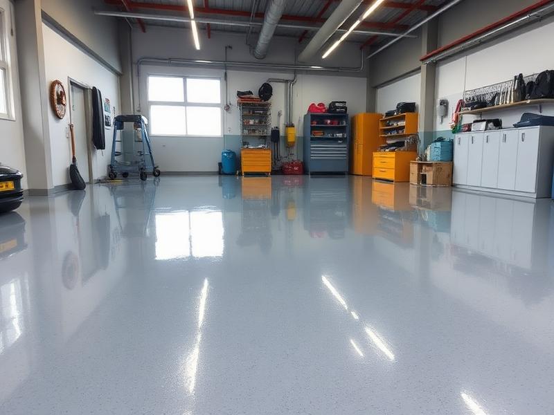 Glossy epoxy resin floor in a garage